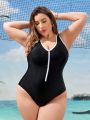 SHEIN Swim SPRTY Plus Size Color Blocking Edged One-Piece Swimsuit