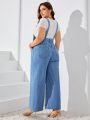 SHEIN Privé Plus Size Women's Denim Overalls Jumpsuit