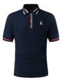 Manfinity Homme Men's Contrast Color Half-Button Polo Shirt With Letter Pattern