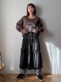 FRIFUL Women's Tiered Ruffle Asymmetric Hem Skirt