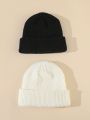 2pcs Plain Simple Knit Melon Cap