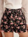 SHEIN Frenchy Women's Flower Print Belted Shorts