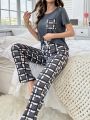 Checked Short Sleeve Women's Pajama Set