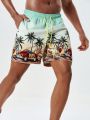 Cocotree & Car Printed Gradient Drawstring Waist Beach Shorts For Men