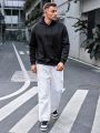 Manfinity Hypemode Men's Large Size Slogan Printed Knitted Casual Hooded Sweatshirt