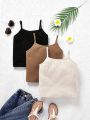 SHEIN Tween Girls' Sporty Street Style Knitted Solid Color Cami Tops 3pcs/set