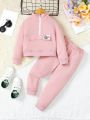 2pcs/Set Toddler Girls' Zipper Sweatshirt With Fake Pocket On Chest And Solid Color Pants Outfits For Autumn And Winter