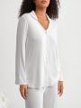 SHEIN Leisure Women'S Solid Color Button Up V-Neck Homewear Top