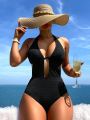 SHEIN Swim SXY Women's Halter Neck Hollow Out One-piece Swimsuit