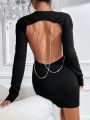 SHEIN Privé Chain Detail Backless Sweater Dress