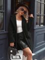 SHEIN Essnce Long Teddy Fleece Coat With Oversized Lapel