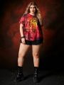 HOUSE OF THE DRAGON X SHEIN Plus Size Letter Pattern Tie Dye Short Sleeve T-Shirt