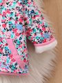 Baby Girl Allover Floral Print Fleece Lined Hooded Winter Coat