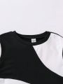 SHEIN Kids HYPEME Tween Girls Color Block Short Sleeve Casual T-Shirt