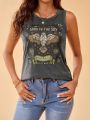 SHEIN Tall Women's Sleeveless Vest Top With Owl & Letter Print