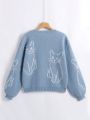 SHEIN Qutie Cat Pattern Drop Shoulder Sweater