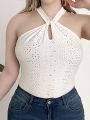 SHEIN Frenchy Plus Size Vacation Knitted Jacquard Solid Twist Camisole Summer Top