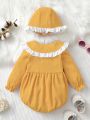 Baby Embroidered Peter Pan Collar & Ruffle Sleeve One-Piece Bodysuit