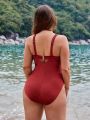 SHEIN Swim Basics Plus Size Solid Color One Piece Swimsuit