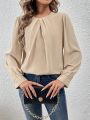 SHEIN Frenchy Women's Solid Color Bubble Sleeve Long Sleeve Shirt With Round Neck