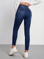 SHEIN Essnce Ladies' Casual High Waist Slim Fit Denim Capris