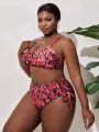 SHEIN Swim Vcay Plus Size Full Print V-Neck Bikini Set