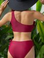 SHEIN Swim Vcay Women's One Shoulder Ruffle Trim Cutout Bikini Swimsuit Set