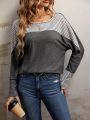 SHEIN LUNE Batwing Sleeve Striped T-shirt