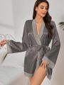 Women's Loose Fit Lace Patchwork Front Open Sleepwear Robe