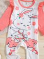 Baby Girl Rabbit Print Ruffle Trim Jumpsuit