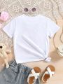 SHEIN Toddler Girls' Casual Happy New Year Letter Print Short Sleeve T-Shirt
