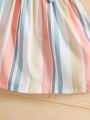 Baby Block Striped Ruffle Trim Bow Front Dress With Headband