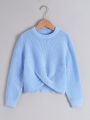 Tween Girl Ribbed Knit Crossover Hem Sweater