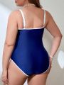 SHEIN Swim Chicsea Plus Size Women'S Color Block One Piece Swimsuit With Spaghetti Straps