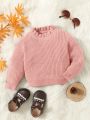 SHEIN Infant Girls' Solid Color Round Neck Pullover Sweater