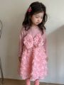 Young Girl'S Long Sleeve Dress With 3d Flower Detail