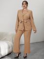 SHEIN Privé Plus Double Button Belted Blazer & Pants