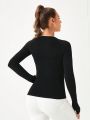 SHEIN Daily&Casual Women'S Seamless High-Stretch Long Sleeve Sports T-Shirt