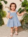 SHEIN Baby Girl's Elegant Solid Colored Sleeveless Dress With Ruffled Hem And Decorative Border