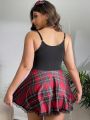 Classic Sexy 3pcs/set Ladies' Plaid Hollow Out Lingerie Dress (no Steel Ring, T-string, Headwear)