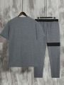 Men Colorblock Tee & Drawstring Waist Sweatpants