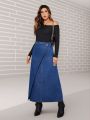 SHEIN Privé Women's Fashionable And Versatile Denim Skirt