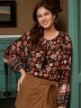 SHEIN Frenchy Vintage Floral Print Boho Style V-Neck Puff Sleeve Blouse