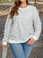 SHEIN LUNE Plus Size Striped Long Sleeve Casual Sweatshirt