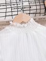 Girls' (little) Stand Collar Long Sleeve Blouse With Ruffle Detail