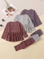 Toddler Girls' Casual & Comfortable Solid Color Pullover Long Sleeve Top And Pants Set For Spring And Autumn