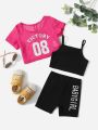 SHEIN Baby Letter Graphic Tee & Shorts & Camisole