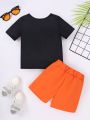 Baby Boy'S Car & Letter Printed Top And Solid Color Shorts Set