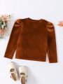 SHEIN Kids EVRYDAY Young Girl Puff Sleeve Velvet Blouse