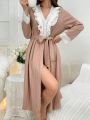 Lace Patchwork Long Sleeve Women's Bathrobe